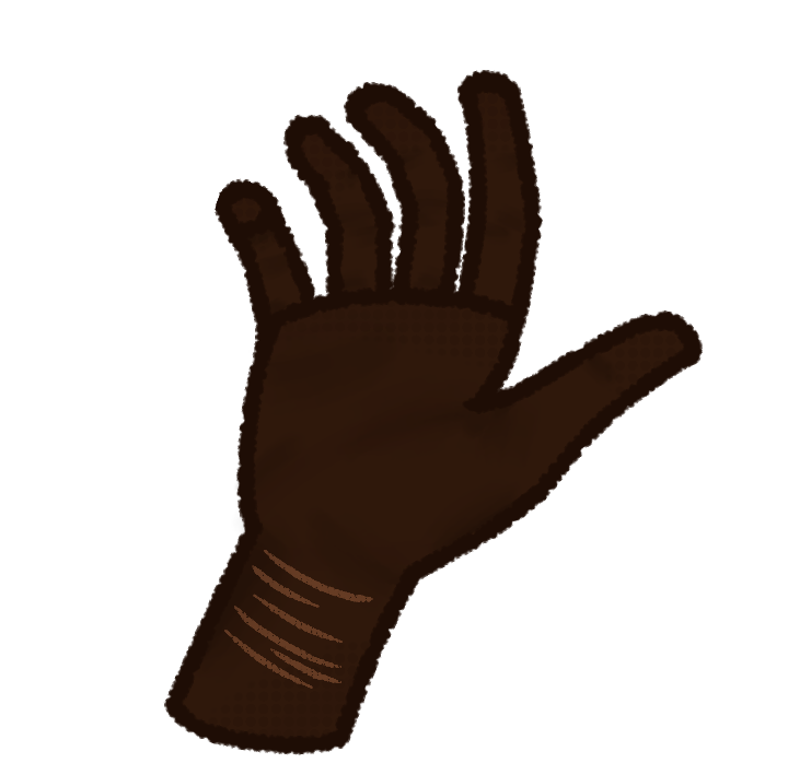 A dark brown, warm undertoned drawing of a hand and wrist with scars on the wrist.